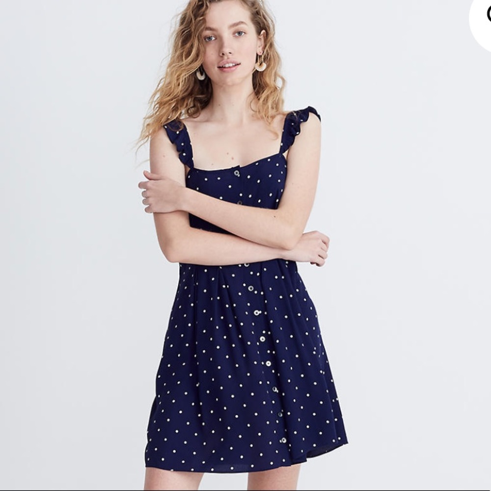 NWT Madewell Ruffle-Strap Button-Front Dress 14